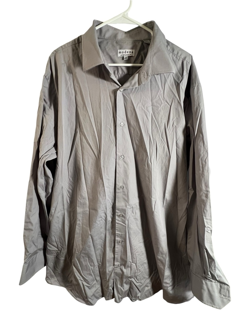 Modena Men’s Size 19 36/37 Contemporary Fit Dress Shirt Light Gray Button Down
